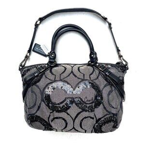 Coach Madison Signature Op Art Sophia Sequin Metallic Satchel Shoulder Bag 15940